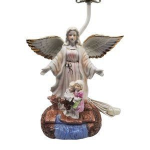 vintage porcelain hand painted childrens gardian angel lamp